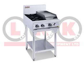 LKK LKKOB4C 2 Gas Open Burner Cooktop & 300mm RHS Griddle with Legs LKK