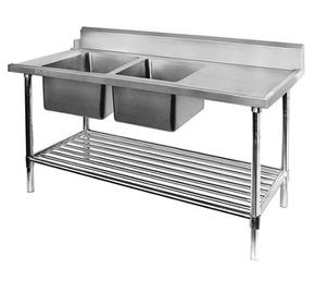 DSBD7-2400L/A Left Inlet Double Sink Dishwasher Bench DSBD7-2400L/A Left Inlet Double Sink Dishwasher Bench