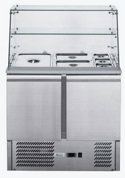 FED-X Two Door Salad Prep Fridge with Square Glass Top - XS900GC