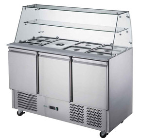 FED-X Three Door Salad Prep Fridge with Glass Top - XS903GC