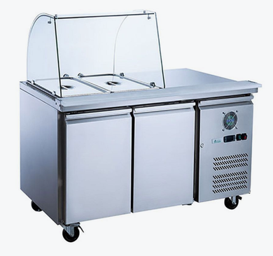 FED-X XTHP2100SALGC 282L 2 Door Stainless Steel Saladette Prep Fridge with Glass Canopy
