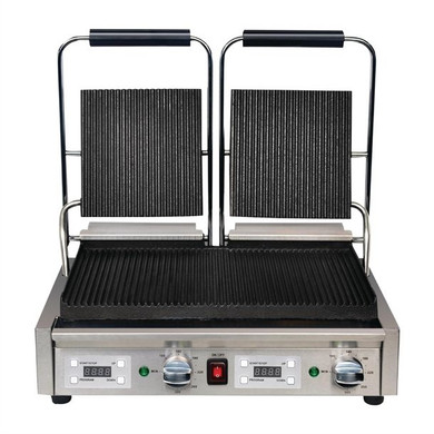 Apuro FC383-A Double Contact Grill Ribbed Plates with Timer