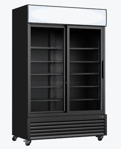 Thermaster Two Sliding Glass Door Colourbond Upright Drink Fridge Black LG-1000SDBP