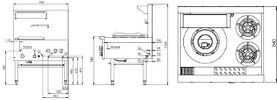 B+S Black Series UFWWD-1SB2 Gas Single Hole Deluxe Waterless Wok Table with Two RHS burners