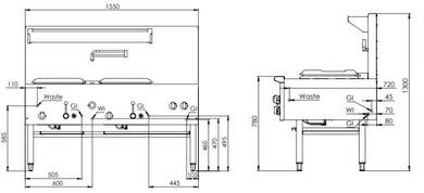 B+S Black Series UFWWD-2SB2 Gas Two Hole Deluxe Waterless Wok Table with Two RHS Burners