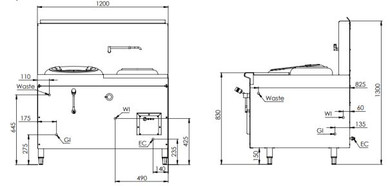 B+S Black Series CCF-HP1+1R Gas Single Hole Hi Pac Wok with Right Rear Pot & Side Prep Table