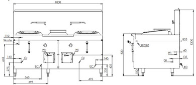B+S Black Series CCF-HP2+1 Double Hole Hi Pac Wok with Centre Pot & Prep Table (1800mm Wide)