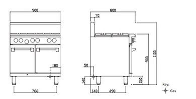 Luus RS-6B Commercial Gas 6-Burner Range with Static Oven (900mm Wide)