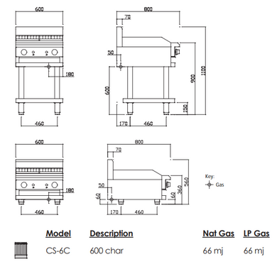 LUUS CS-6C - 600mm Chargrill