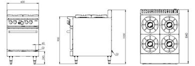 B+S OV-SB4 Black Series Four Burner Oven