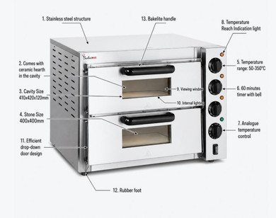 BakerMax Compact Countertop Double Deck Electric Pizza Oven EP-2T