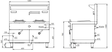 B+S Black Series IN-W2-8-HS Two Hole Induction Wok - 8 Kilowatt with High Splashback