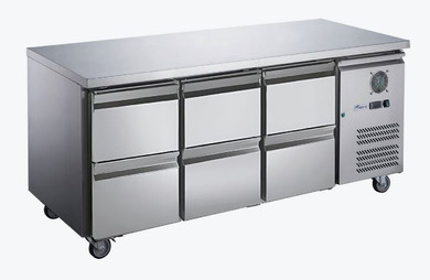 FED-X XUB7C18S3D 417L Six-Drawer Stainless Steel Under Bench Refrigerator