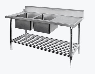 Left Inlet Double Sink Dishwasher Bench - DSBD7-1500L/A