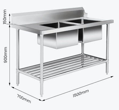 Right Inlet Double Sink Dishwasher Bench - DSBD7-1500R/A