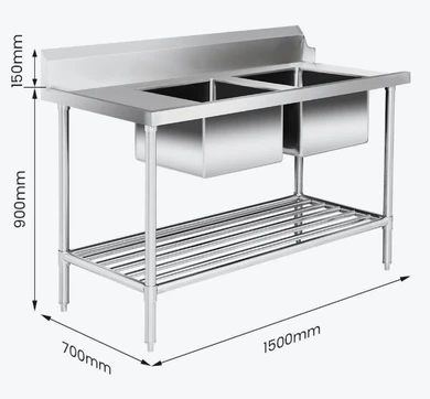 Modular Systems DSBD7-1500R/A Stainless Steel Right Inlet Double Sink Dishwasher Bench (1500mm)