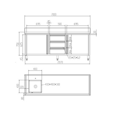 SC-6-2100L-H Cabinet with Left Sink 2100mm Width