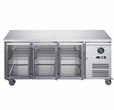FED-X XUB7C18G3V 417L 3 Glass Door Stainless Steel Underbench Commercial Storage Fridge