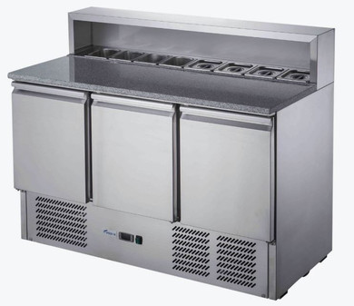 FED-X XGNS1300E 368L 3 Door Stainless Steel Saladette Prep Fridge