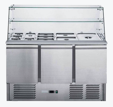 FED-X Three Door Salad Prep Fridge with Glass Top