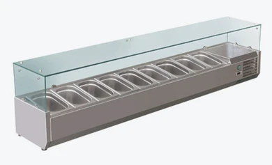 FED-X XVRX2000/380 Flat Glass Salad Bench 2000mm | 9 x 1/3 GN Prep Topper