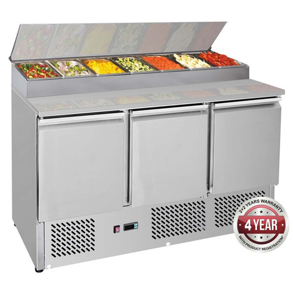 GNS1300D Three Door Compact Salad Prep Top 444Ltr 1368mm Width