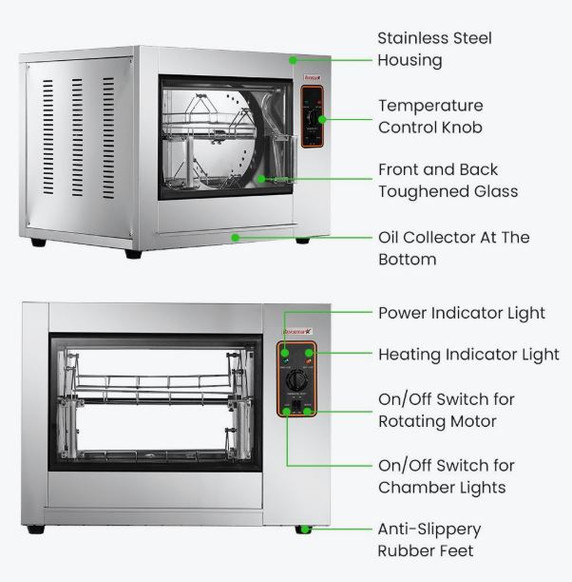 Benchstar YXD-266E Compact Heavy Duty 4-Basket Commercial Chicken Rotisserie (8-12 Birds)