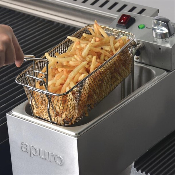 FC255-A Apuro Single Tank Single Basket Countertop Fryer 3 Ltr 180mm W x 295 H x 410 D FC255-A Apuro Single Tank Single Basket Countertop Fryer 3 Ltr 180mm W x 295 H x 410 D
