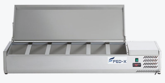 FED-X 1500mm Commercial Countertop Prep Fridge with SS Lid (6 x 1/3 GN) | XVRX1500/380S