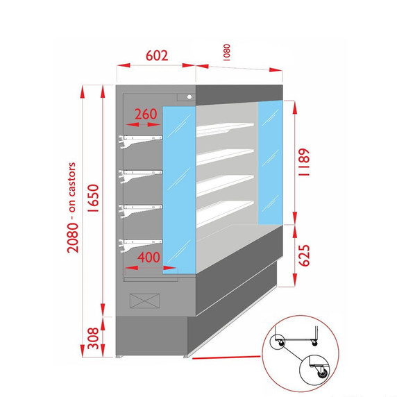Tecnodom Open Chiller with 4 Shelves TDVC60-CA-100 Tecnodom Open Chiller with 4 Shelves TDVC60-CA-100