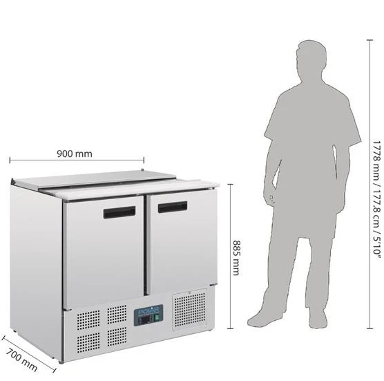 Polar G606-A G-Series Saladette Counter Fridge 240L | 2-Door Prep Bench