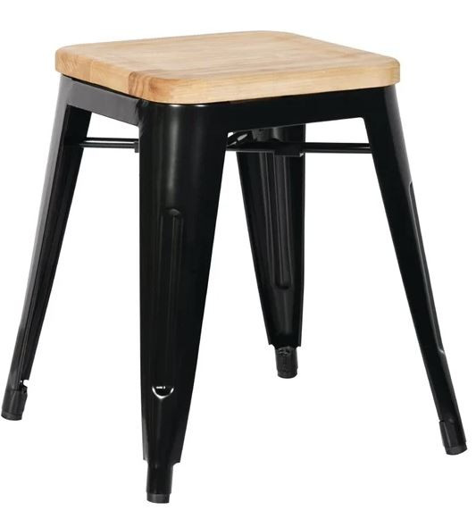 Bolero GM635 Low Metal Bar Stools with Wooden Seat Pad Black (Pack of 4)
