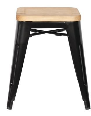 Bolero GM635 Low Metal Bar Stools with Wooden Seat Pad Black (Pack of 4)