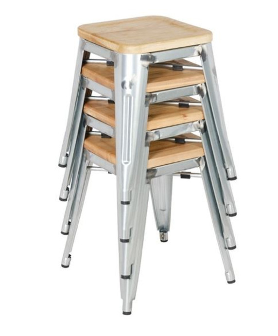 Bolero GM634 Galvanised Steel Bistro Low Stools with Wooden Seat Pad