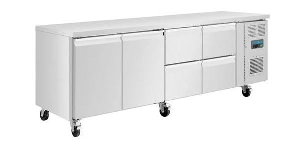 Polar UA021-A U-series Double Door and 4 Drawer Counter Fridge 476 Ltr