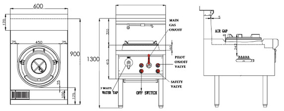 F1BCHWL Horizontal Burner One Hole Waterless Wok - Chimney Burner Oxford