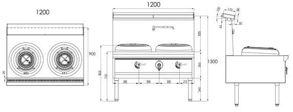 2BCHWL Two Hole Waterless Wok - Chimney Burner Oxford Series