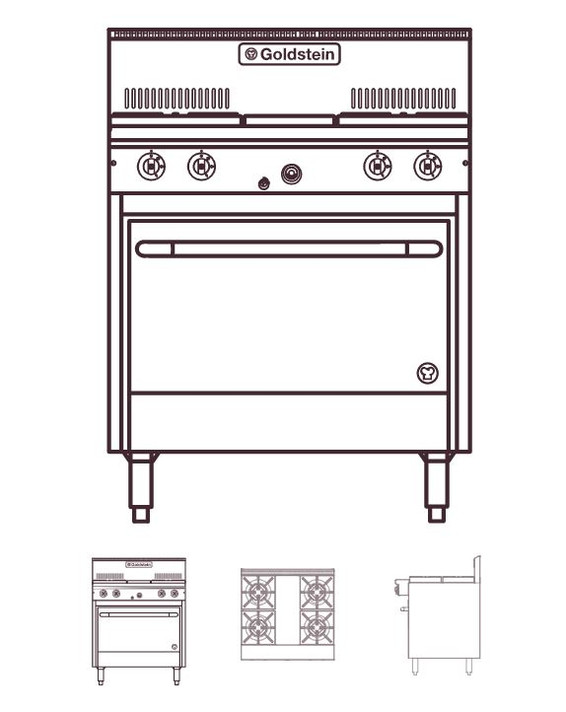 Goldstein PF428 4 Burner 800 Series Gas Oven