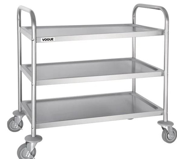 Vogue F994 Stainless Steel 3 Tier Clearing Trolley Medium