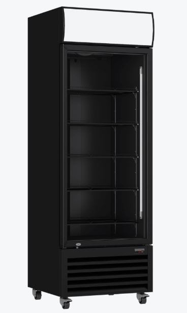 Thermaster Single Glass Door Black Colourbond Upright Drink Fridge LG-540BP