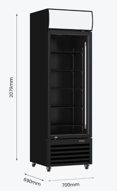 Thermaster Single Glass Door Black Colourbond Upright Drink Fridge LG-540BP