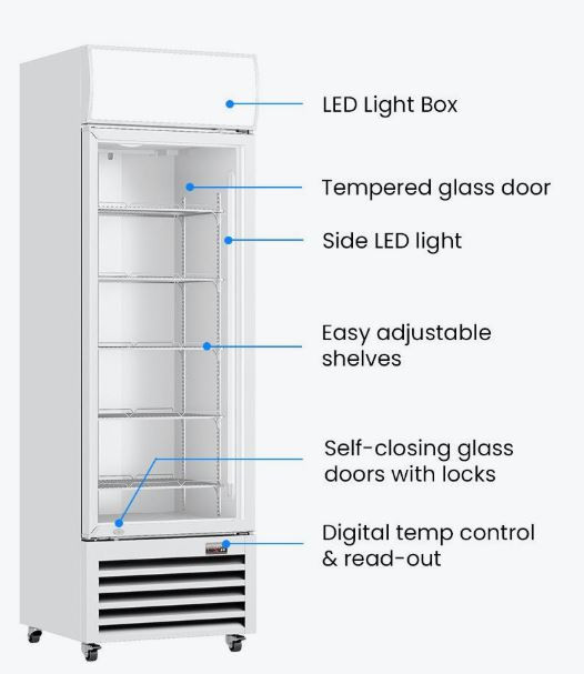 Single Glass Door Colourbond Upright Drink Fridge White LG-540P