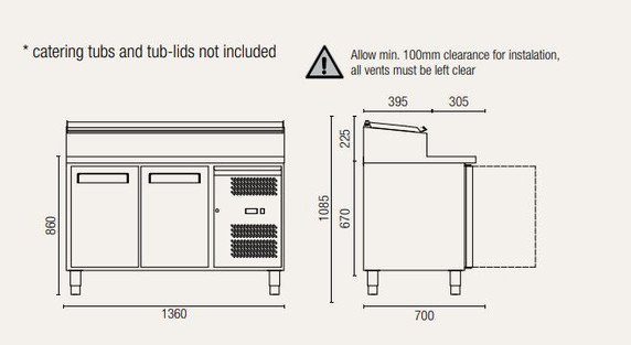 Exquisite MTC263H Stainless Steel Top Food Preparation Refrigerator