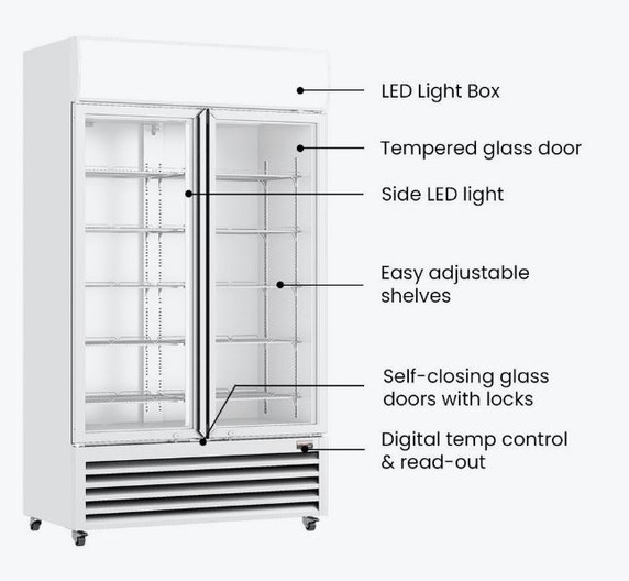 Thermaster Colourbond Upright Beverage Fridge 2 Doors White LG-1000P