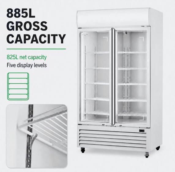 Thermaster LG-1000P 2-Door Upright Commercial Beverage Display Fridge White (885L)