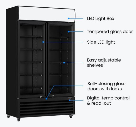 Thermaster Colourbond Upright Beverage Fridge 2 Doors Black LG-1000BP
