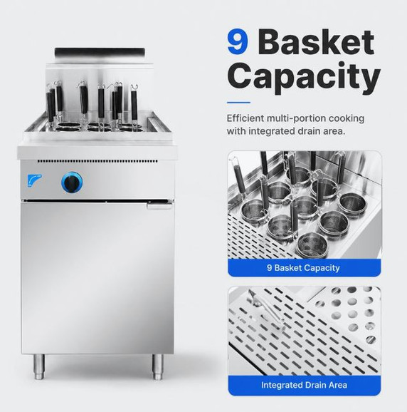 PC150-9 V Pan Natural Gas 9 Baskets Pasta and Noodle Cooker