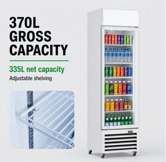 Thermaster 370L Single Glass Door Upright Drink Display Fridge | LG-370P