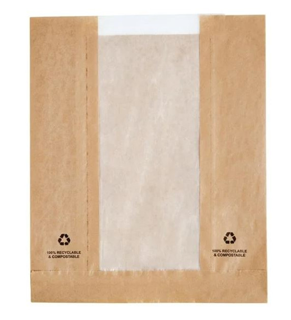 Fiesta DC875 Compostable Food Bags with Glassine Windows (Pack of 1000)