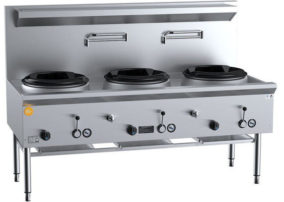B+S K+ UFWWK-3 Gas Three Hole Gas Waterless Wok Table